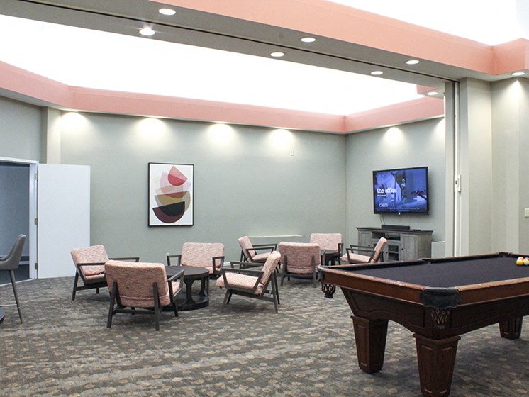 Game room with a black pool table